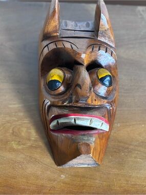 Vintage hand carved folk art devil mask